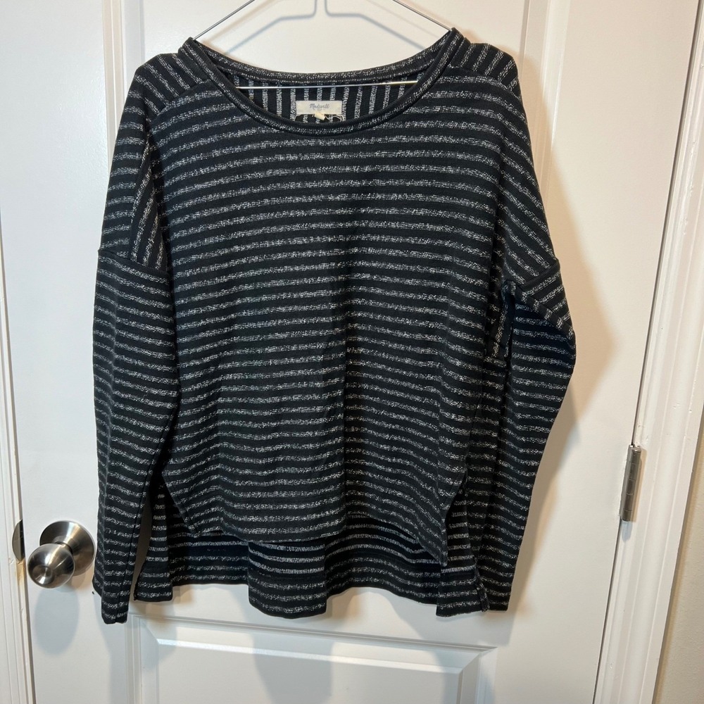 Madewell Womens Long Sleeve Top Metallic Striped Black Size M - Picture 1 of 8